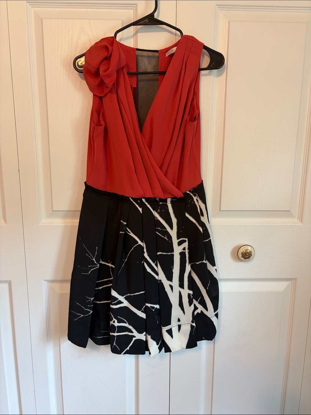 RACHEL Rachel Roy One-Shoulder Red Top with Black & White Printed Skirt